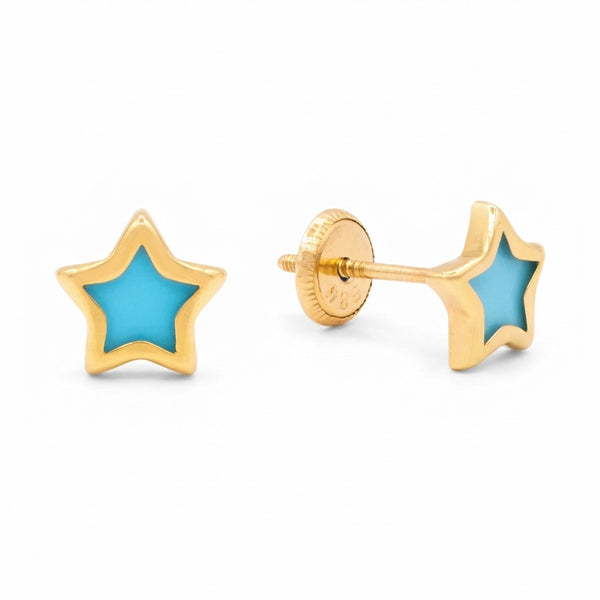 Kids 14Kt gold turquoise star earrings with secure screw-back product photo by Morelove Designs