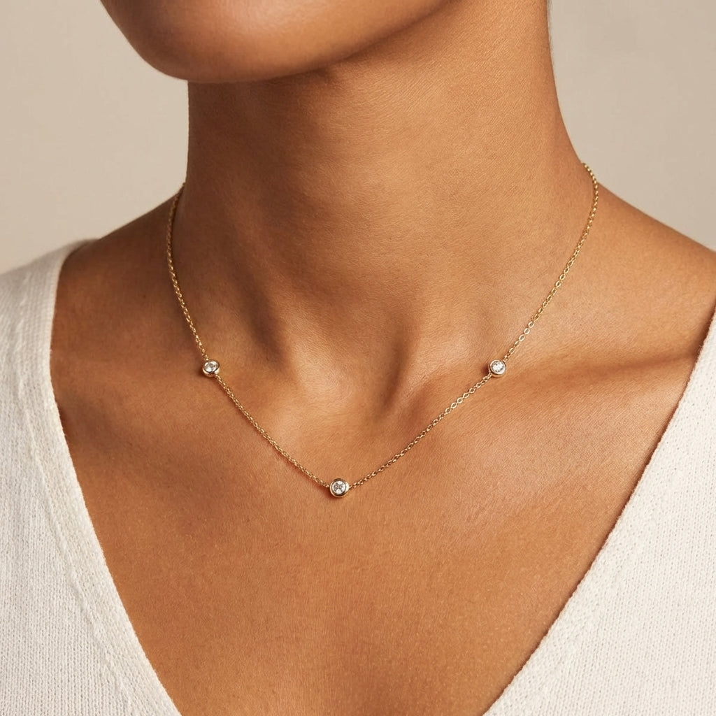 Gold bezel diamond necklace photography by Morelove Designs