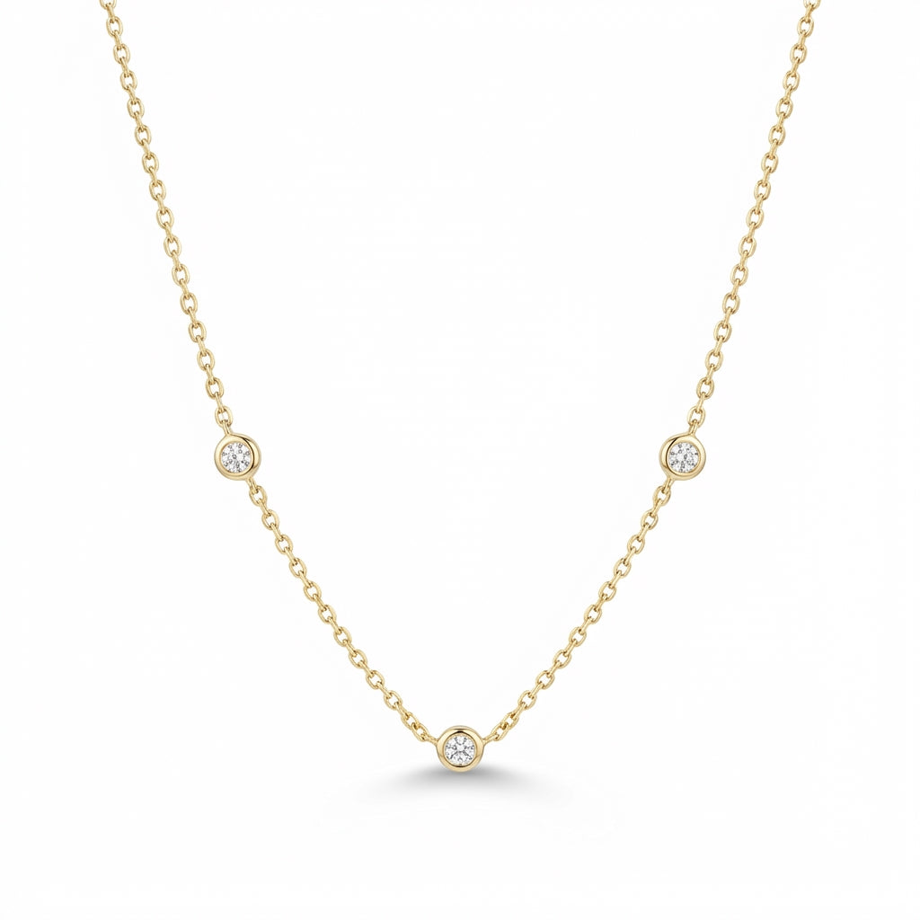 Gold bezel diamond necklace product photo by Morelove Designs