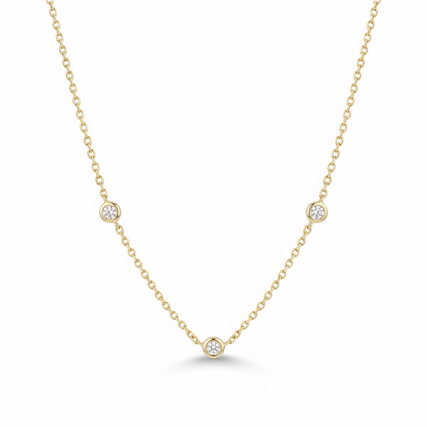 Gold bezel diamond necklace product photo by Morelove Designs