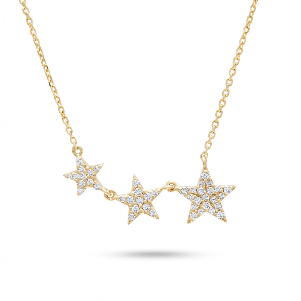 Gold star necklace with micro pave diamonds product photo by Morelove Designs