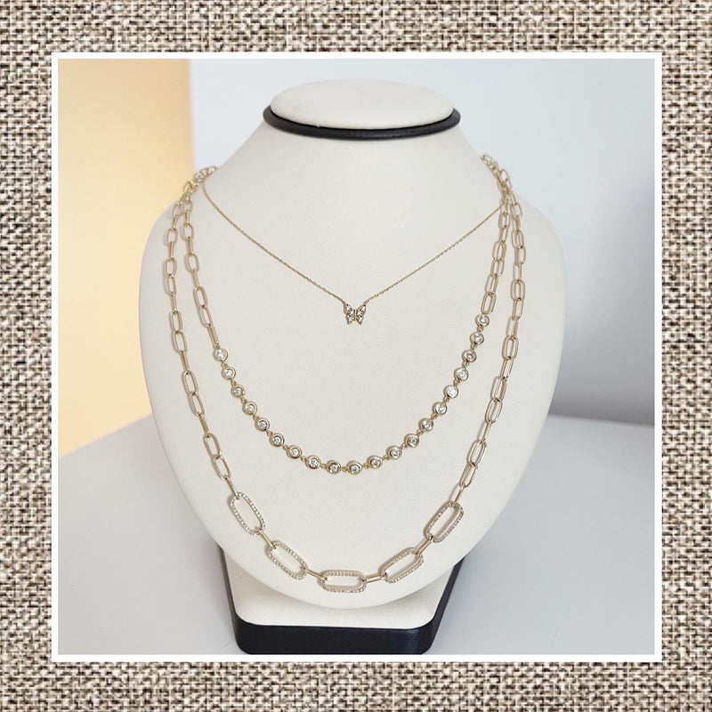 Paperclip 5-Single Pave Diamond Necklace in Gold 14Kt