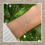 Pave Initial Bracelet with side Diamond Bezels in Gold 14Kt