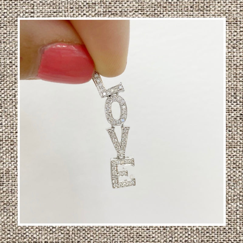 LOVE Vertical Charm in Diamonds & Gold 14Kt