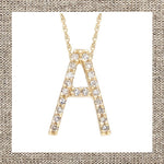 Large Single Micro Pave Diamond Initial Necklace in Gold 14Kt