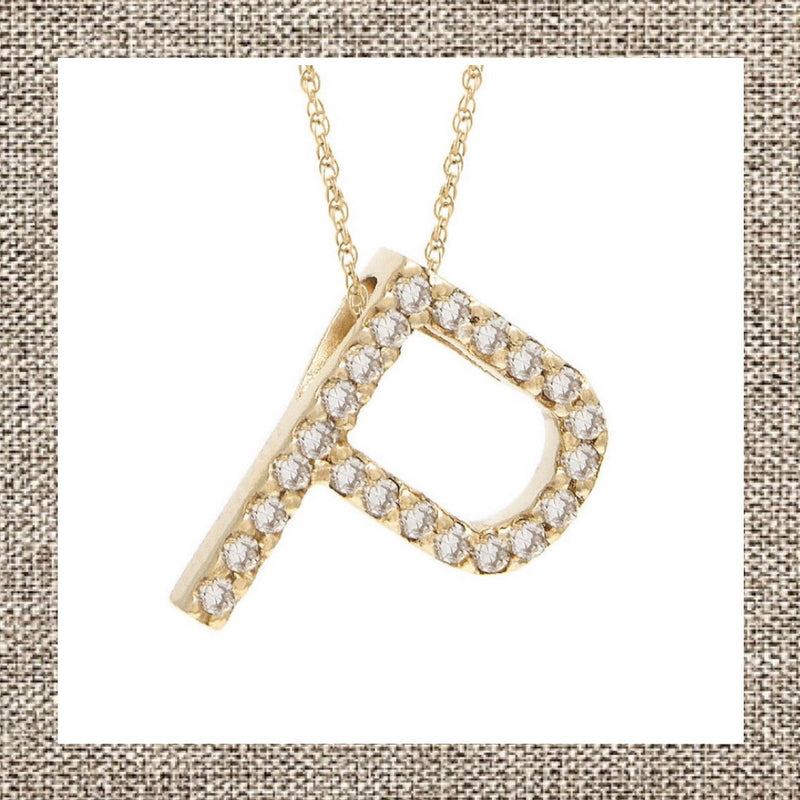 Large Single Micro Pave Diamond Initial Necklace in Gold 14Kt