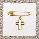 Safety Pin with Simple Cross in Gold 14Kt