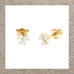 Round Prong Diamond Trio Flower Earring in Gold 14Kt