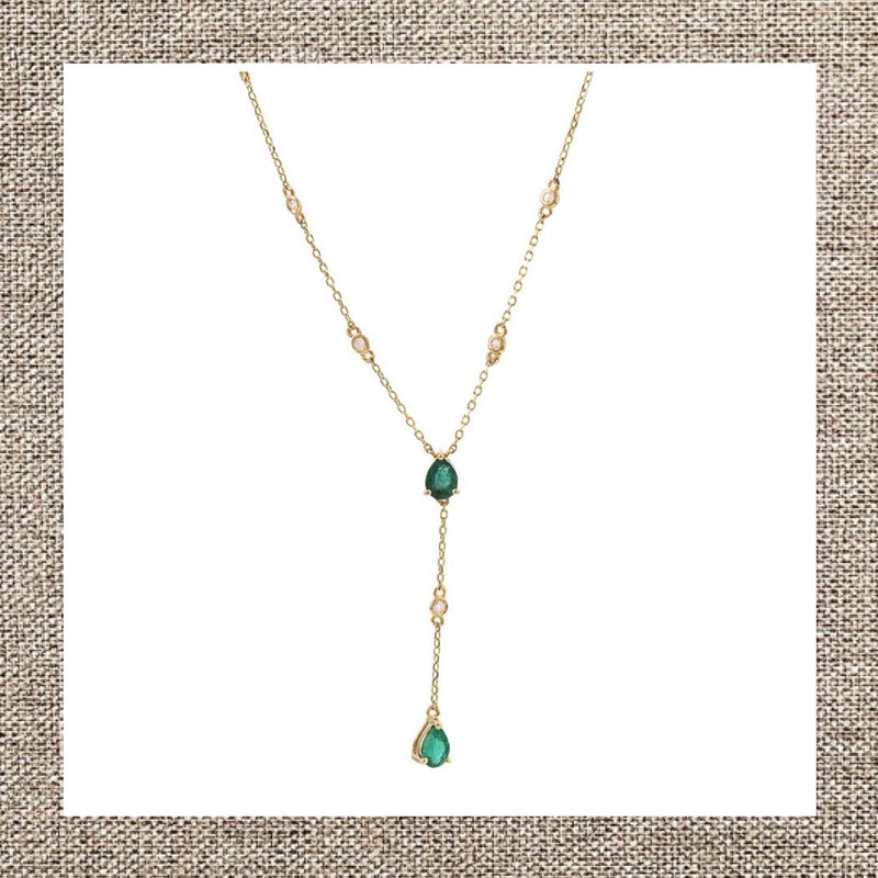 Pear Prong Emerald Necklace with Emerald Drop in Gold 14Kt