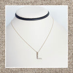 Large Single Micro Pave Diamond Initial Necklace in Gold 14Kt