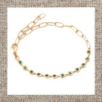 Half Paperclip Half Round Bezel Emerald Bracelet in Gold 14Kt