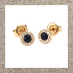 Halo Round Prong Sapphire Earrings in Gold 14Kt