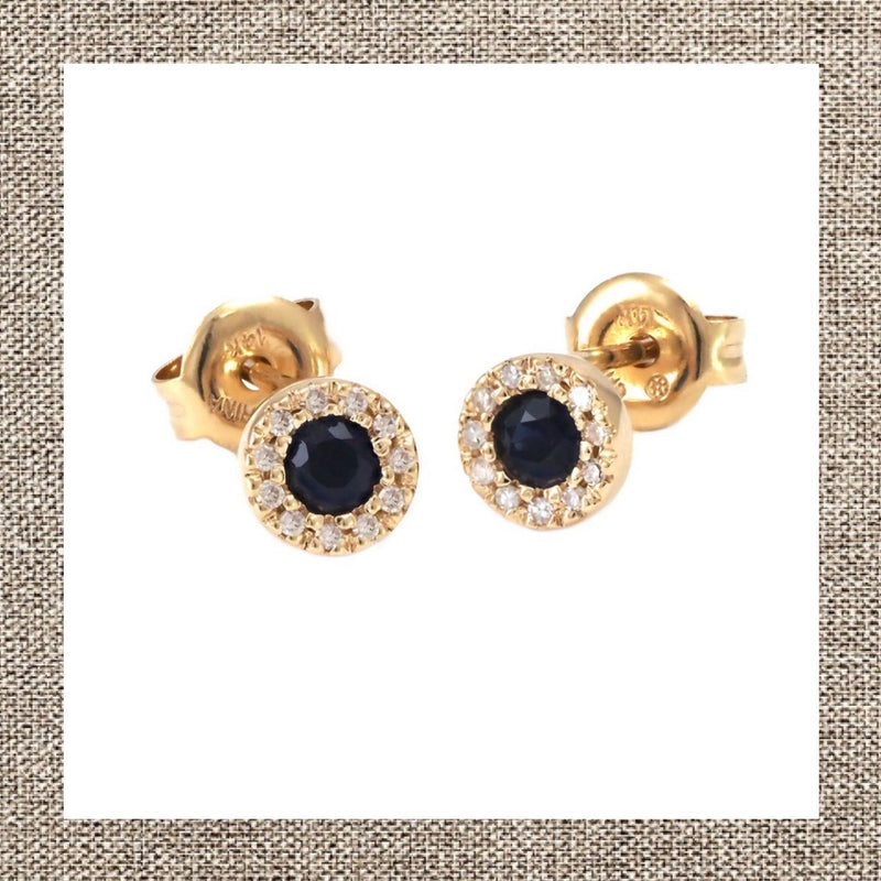 Halo Round Prong Sapphire Earrings in Gold 14Kt