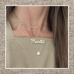 Bold Script Name Necklace with side Mini Diamonds in Gold 14Kt