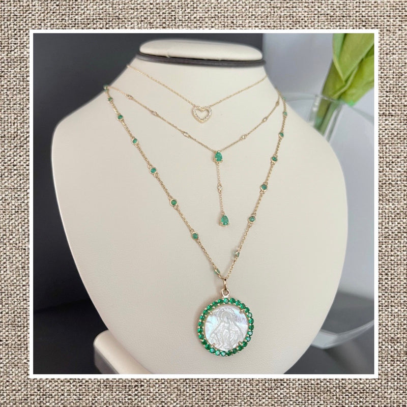 Pear Prong Emerald Necklace with Emerald Drop in Gold 14Kt