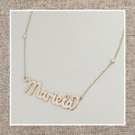 Bold Script Name Necklace with side Mini Diamonds in Gold 14Kt