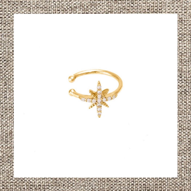 Micro Pave Diamond Star Ear Cuff in Gold 14Kt
