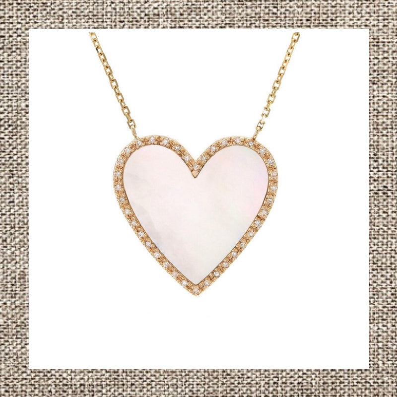 Jumbo Heart Necklace in Mother of Pearl and Gold 14Kt