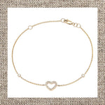 Open Pave Heart Bracelet with side Diamond Bezels in Gold 14Kt