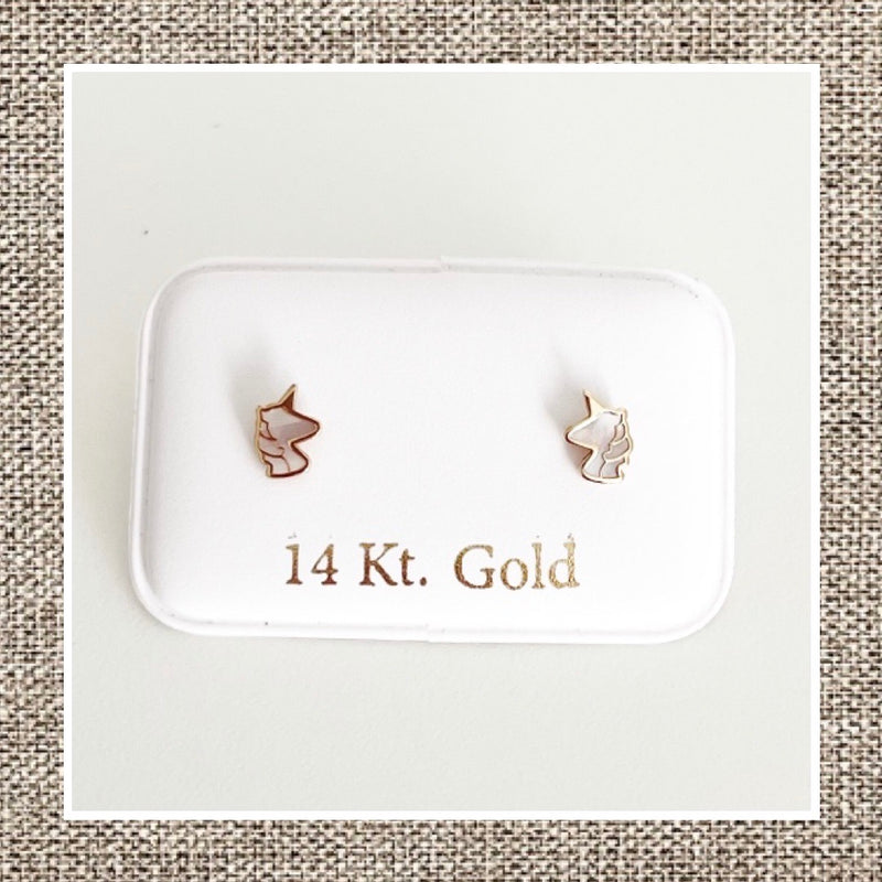 Unicorn Earrings in Mother of Pearl & Gold 14Kt