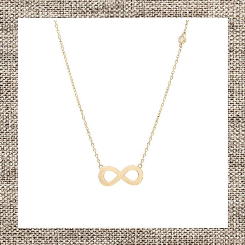 Single Infinity Shaped Necklace with Side Bezel Diamond in Gold 14Kt