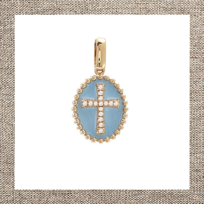 Turquoise Diamond Cross Medallion in Gold 14Kt