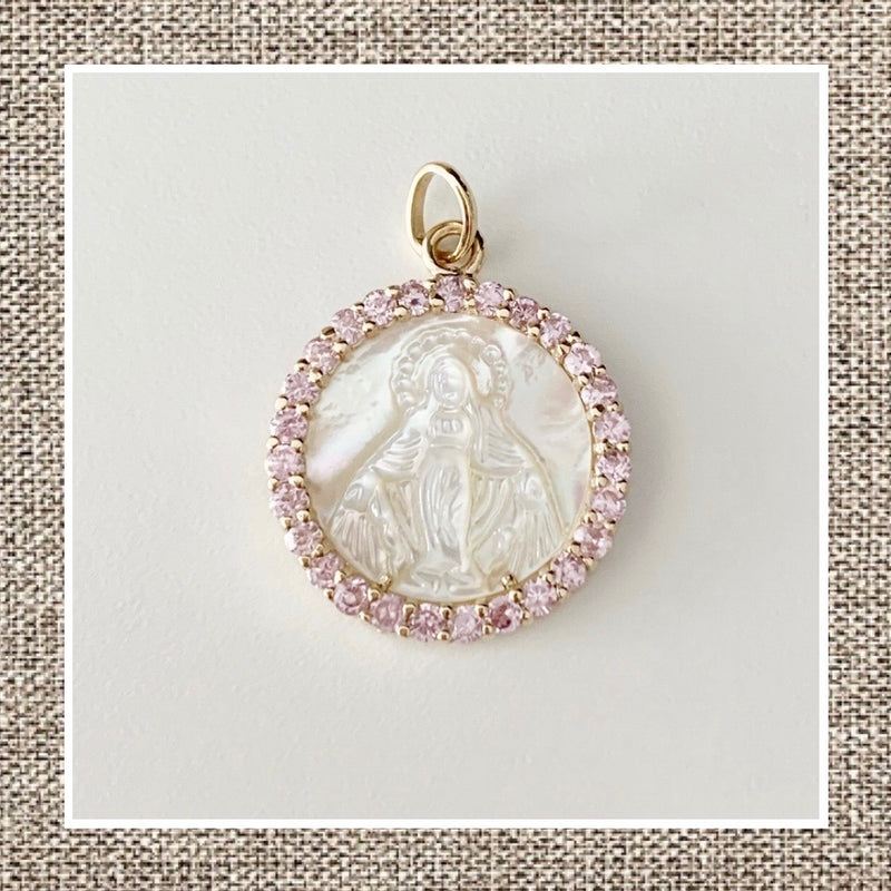 Religious Medal in Mother of Pearl & Sapphires