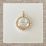 Pearled Religious Mother of Pearl Medal in Gold 14Kt