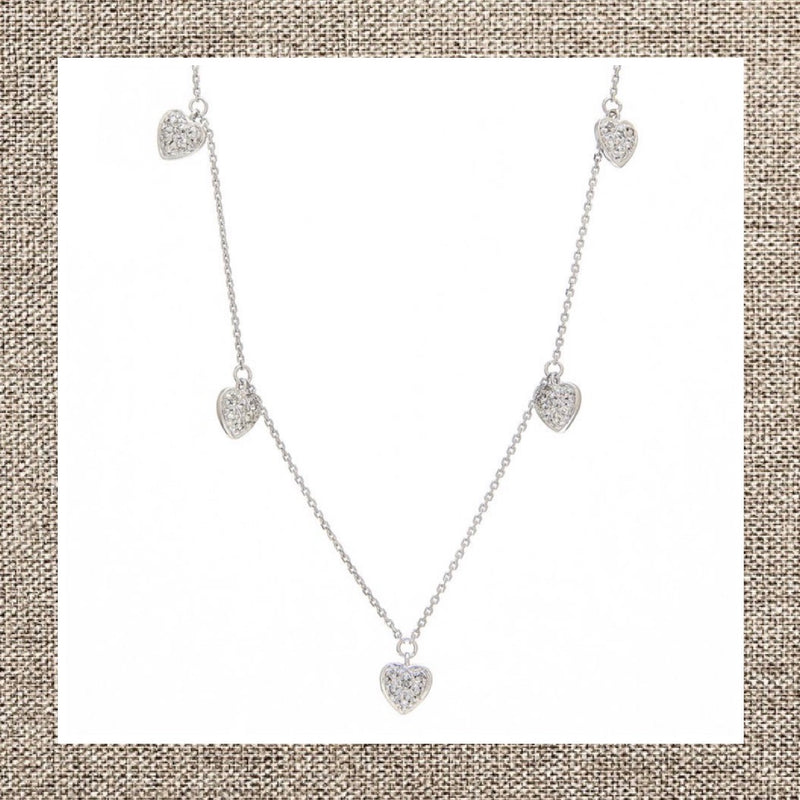 Micro Pave Diamond Dangling Hearts Necklace in Gold 14Kt