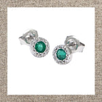 Halo Round Prong Emerald Earrings in Gold 14Kt